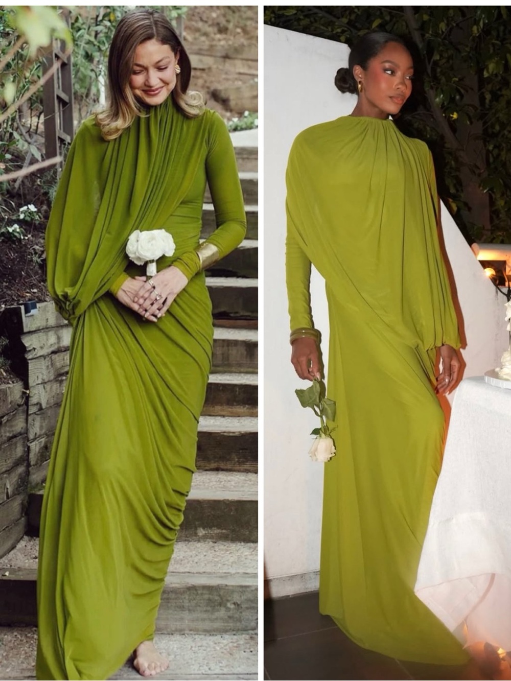 NEW Deme by Gabriella Suzie Long Sleeve Maxi Draped Dress in Green Women’s XS